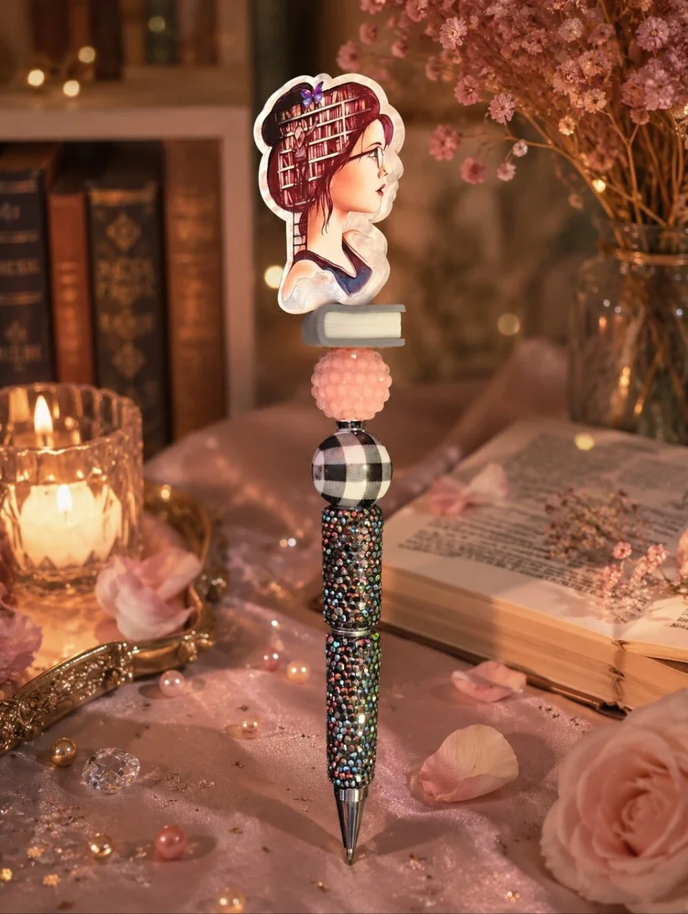 Book Lover Handmade Rhinestone Pen